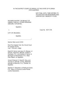 IN THE DISTRICT COURT OF APPEAL OF THE STATE OF FLORIDA FIFTH DISTRICT NOT FINAL UNTIL TIME EXPIRES TO FILE MOTION FOR REHEARING AND DISPOSITION THEREOF IF FILED