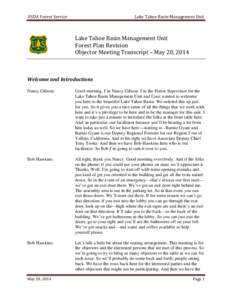USDA Forest Service  Lake Tahoe Basin Management Unit Lake Tahoe Basin Management Unit Forest Plan Revision