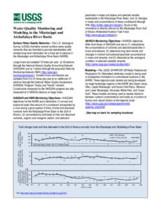 Water-Quality Monitoring and Modeling in the Mississippi and Atchafalaya River Basin Surface-Water-Quality Networks—The U.S. Geological Survey (USGS) maintains several surface-water-quality networks that are intended t