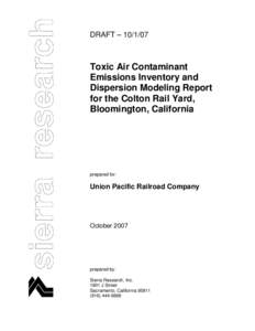 United States Environmental Protection Agency / AP 42 Compilation of Air Pollutant Emission Factors / Smog / Union Pacific Railroad / Diesel locomotive / California Air Resources Board / Rail transport / Emission inventory / Switcher / Rail transportation in the United States / Transportation in the United States / Air dispersion modeling