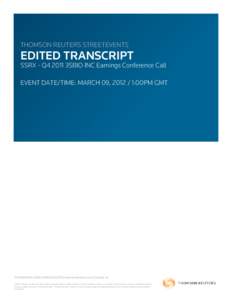 THOMSON REUTERS STREETEVENTS  EDITED TRANSCRIPT SSRX - Q4 2011 3SBIO INC Earnings Conference Call EVENT DATE/TIME: MARCH 09, [removed]:00PM GMT