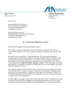 ABA Letter Opposing the Lawsuit Abuse Reduction Act of 2013