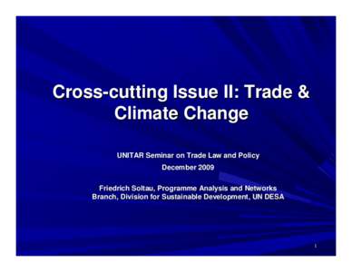 Cross-cutting Issue II: Trade & Climate Change UNITAR Seminar on Trade Law and Policy December 2009 Friedrich Soltau, Programme Analysis and Networks Branch, Division for Sustainable Development, UN DESA