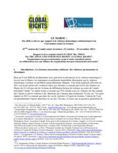 LE MAROC : Des défis à relever par rapport à la violence domestique conformément à la Convention contre la Torture 47ème session du Comité contre la torture (31 octobre – 25 novembre[removed]Rapport écrit et conj