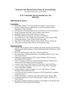 Initiative for Rural Innovation & Stewardship Connecting People, Place and Possibility NCW Community Success Summit Story List[removed]Summit in Pateros