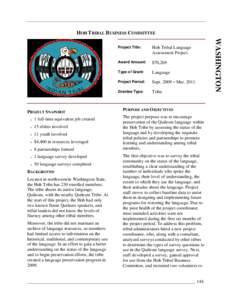 HOH TRIBAL BUSINESS COMMITTEE  1 full-time equivalent job created 15 elders involved 11 youth involved $4,400 in resources leveraged