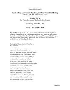 Seattle City Council Public Safety, Government Relations, and Arts Committee Meeting Friday, 2:00 PM, February 17, 2006