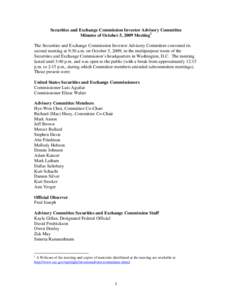 Securities and Exchange Commission Investor Advisory Committee: Minutes of October 5, 2009 Meeting