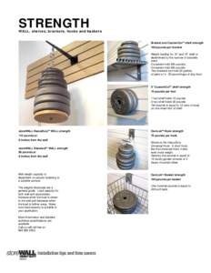 STRENGTH  WALL, shelves, brackets, hooks and baskets Bracket and CustomCuttm shelf strength 100 pounds per bracket Weight loading for 10” and 15” shelf is