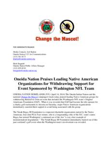 Microsoft Word - Oneida Nation Praises Nat  Amer  Organiz  Withdrawing from Event Sponsored by Wash  NFL Team.doc