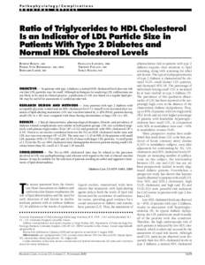 Pathophysiology/Complications O R I G I N A L A R T I C L E  Ratio of Triglycerides to HDL Cholesterol