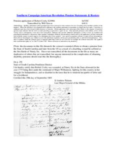 Southern Campaign American Revolution Pension Statements & Rosters Pension application of Robert Cozby S24966 Transcribed by Will Graves fn53SC[removed]
