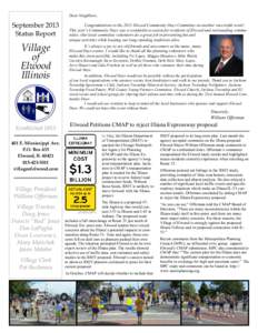 Dear Neighbors,  September 2013 Status Report  Village