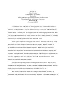 Bank Secrecy Act / Boy Scouts of America / Finance / Money laundering / Birmingham Small Arms Company / Office of the Comptroller of the Currency / Patriot Act / Suspicious activity report / Terrorism financing / Business / Law / Financial regulation