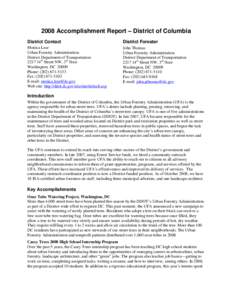 2008 Accomplishment Report – District of Columbia District Contact District Forester  Monica Lear
