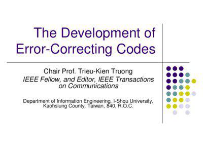 Information / Telecommunications engineering / Forward error correction / Reed–Muller code / Code / Noisy-channel coding theorem / Hamming code / Information theory / Channel code / Coding theory / Error detection and correction / Mathematics