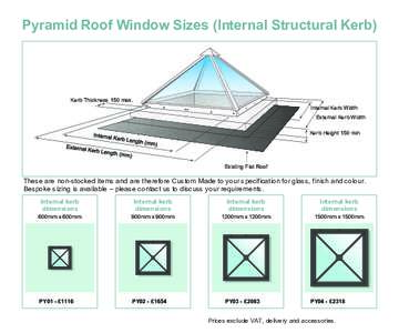 Pyramid Roof Window Sizes (Internal Structural Kerb)  Kerb Thickness 150 max. Internal Kerb Width External Kerb Width Kerb Height 150 min