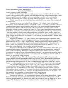 Southern Campaign American Revolution Pension Statements Pension application of Robert Newton S30618 fn24NC Transcribed by Will Graves State of Kentucky, County of Hopkins On this 13th day of August 1832 personally appea