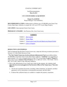 COASTAL CONSERVANCY Staff Recommendation May 29, 2014 UTC COYOTE RIDGE ACQUISITION Project No[removed]Project Manager: Tom Gandesbery