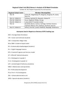 Regional School Unit (RSU) Names in Analysis of EB Model Simulation October 29, 2013 Report Prepared by Picus & Associates Regional School Unit # RSU 78 RSU 32 / MSAD 32