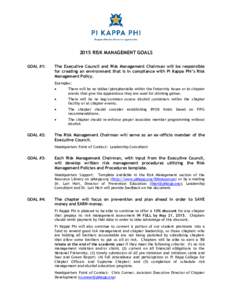 2015 RISK MANAGEMENT GOALS GOAL #1: The Executive Council and Risk Management Chairman will be responsible for creating an environment that is in compliance with Pi Kappa Phi’s Risk Management Policy.