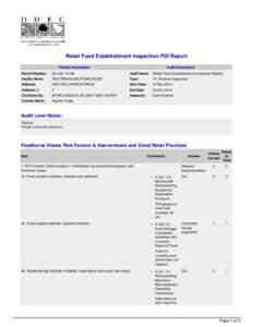 Retail Food Establishment Inspection FOI Report Facility Information Audit Information  Permit Number: