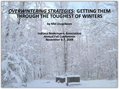 OVERWINTERING STRATEGIES: GETTING THEM THROUGH THE TOUGHEST OF WINTERS by Mel Disselkoen Indiana Beekeepers Association Annual Fall Conference November 6-7, 2009