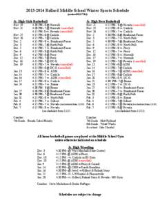 [removed]Ballard Middle School Winter Sports Schedule (revised[removed]Jr. High Girls Basketball  Jr. High Boys Basketball