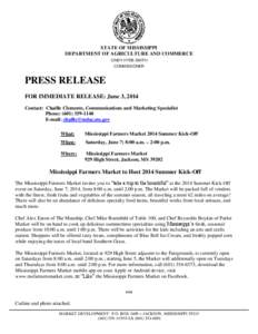 STATE OF MISSISSIPPI DEPARTMENT OF AGRICULTURE AND COMMERCE CINDY HYDE-SMITH COMMISSIONER  PRESS RELEASE