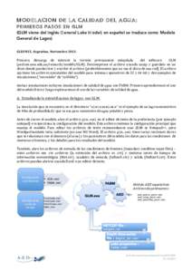 MODELACION DE LA CALIDAD DEL AGUA: PRIMEROS PASOS EN GLM (GLM viene del inglés General Lake Model; en español se traduce como Modelo General de Lagos)