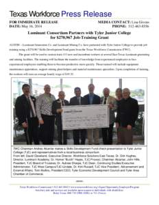 Luminant Consortium Partners with Tyler Junior College for $270,967 Job-Training Grant