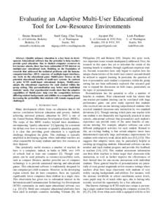 Evaluating an Adaptive Multi-User Educational Tool for Low-Resource Environments Emma Brunskill Sunil Garg, Clint Tseng
