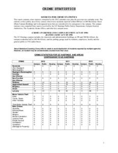 CRIME STATISTICS SOURCES FOR CRIME STATISTICS This report contains crime statistics compiled for the 2012 calendar year, plus the previous two calendar years. The statistics reflect public area (Clery crimes) which were 