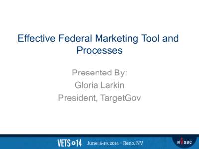 Effective Federal Marketing Tool and Processes Presented By: Gloria Larkin President, TargetGov