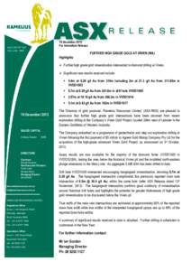 Microsoft Word - ASX RELEASEFurther High Grade Gold at Vivien WA.docx