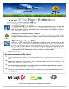 Kansas Green Teams Friday Facts Office Paper Reduction:  The 3 E’s of