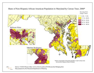 Share of Non-Hispanic African American Population in Maryland by Census Tract, 2000* Percentage Point Change in Share 0.0% - 11.0%  11.1% - 28.0%