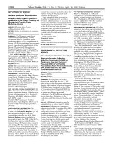 [removed]Federal Register / Vol. 75, No[removed]Friday, April 16, [removed]Notices DEPARTMENT OF ENERGY Western Area Power Administration