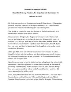 Statement in support of HR 1192   Mary Ellen Ardouny, President, The Corps Network, Washington, DC   February 26, 2014    Mr. Chairman, members of the subcommittee and fellow citizens.  150