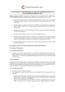 COSTAMARE INC. REPORTS RESULTS FOR THE FOURTH QUARTER AND YEAR ENDED DECEMBER 31, 2017 Monaco, January 23, 2018 – Costamare Inc. (“Costamare” or the “Company”) (NYSE: CMRE) today reported unaudited financial re