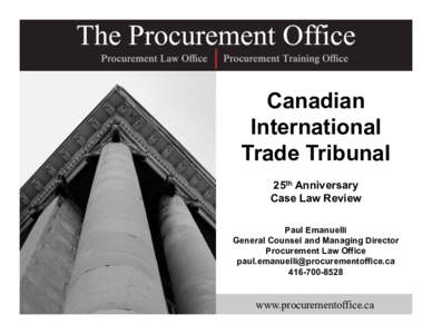 Government procurement / Procurement / Agreement on Internal Trade / Court system of Canada / E-procurement / Federal Court / Management / Business / Canada / Canadian International Trade Tribunal