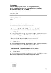 Ordonnance concernant la modification de la réglementation sur la consultation dans les ordonnances en matière de biotopes selon l’art 18a LPN du 15 janvier 2003