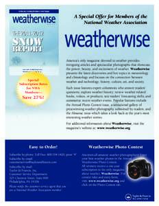 A Special Offer for Members of the National Weather Association Special Subscription Rates for NWA