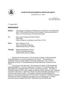 Memo: Transmittal of Background Materials - Common Mechanism of Action of Thiocarbamates and Dithiocarbamates