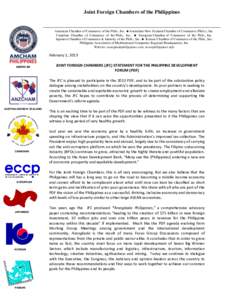 Joint Foreign Chambers of the Philippines  American Chamber of Commerce of the Phils., Inc.  Australian-New Zealand Chamber of Commerce (Phils.), Inc. Canadian Chamber of Commerce of the Phils., Inc.  European Cham