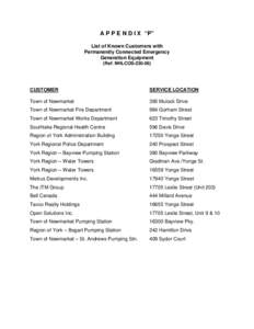 A P P E N D I X “P” List of Known Customers with Permanently Connected Emergency Generation Equipment (Ref: NHLCOS)