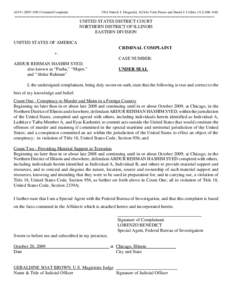 CRIMINAL COMPLAINT, UNITED STATES OF AMERICA v. ABDUR REHMAN HASHIM SYED, also known as “Pasha,” “Major,” and “Abdur Rahman”