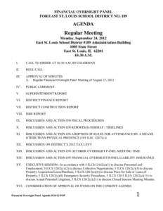 Financial Oversight Panel for East St. Louis School District #189 Agenda - September 24, 2012