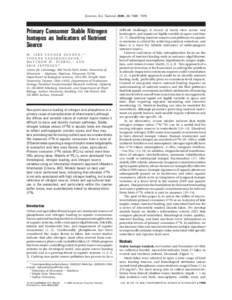 Environ. Sci. Technol. 2005, 39, Primary Consumer Stable Nitrogen Isotopes as Indicators of Nutrient Source M . J A K E V A N D E R Z A N D E N , * ,†