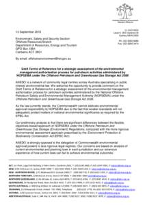 13 September 2013 Environment, Safety and Security Section Offshore Resources Branch Department of Resources, Energy and Tourism GPO Box 1564 Canberra ACT 2601